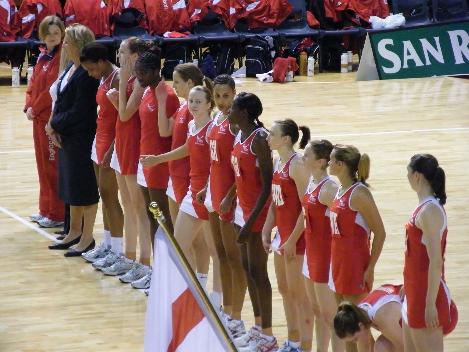 England national netball team lined up together before a match