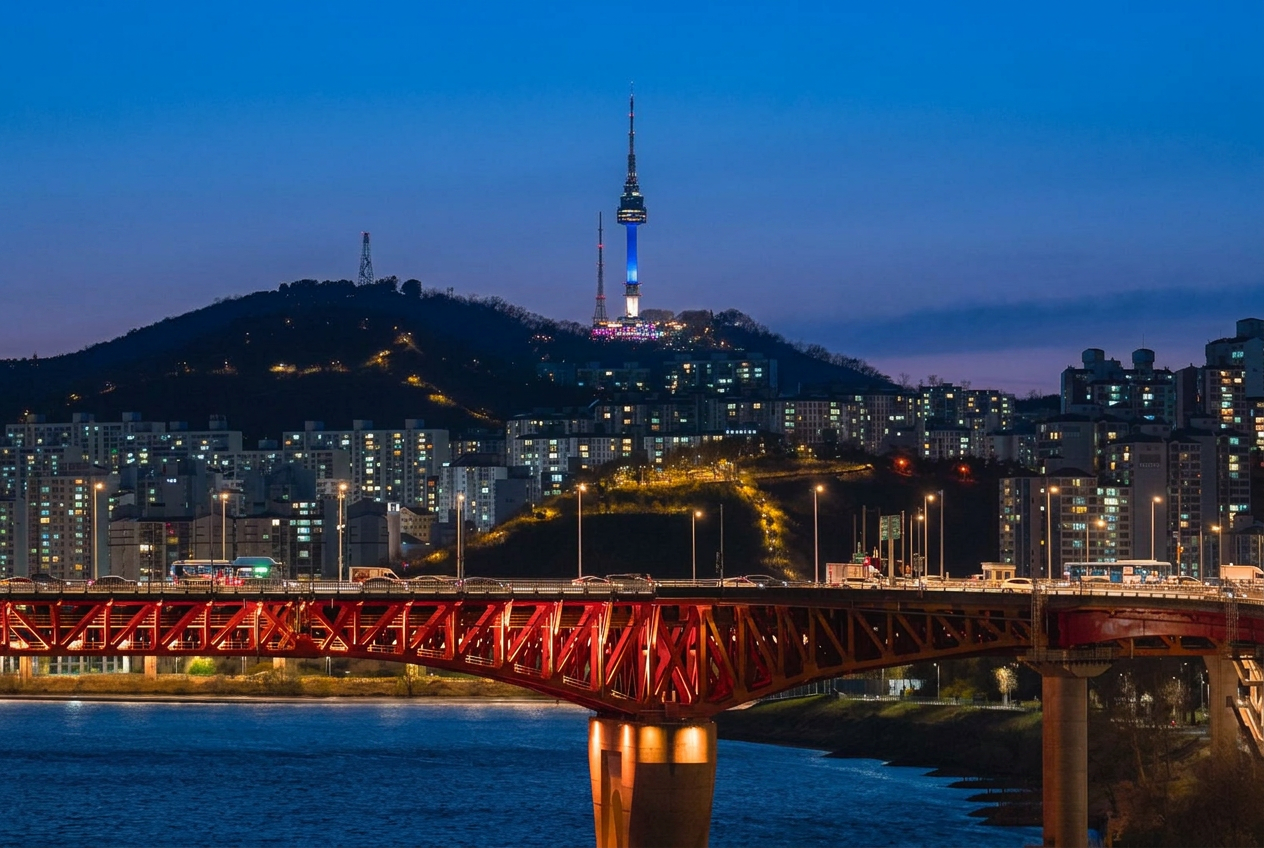 Seoul skyline at blue hour with N Seoul Tower