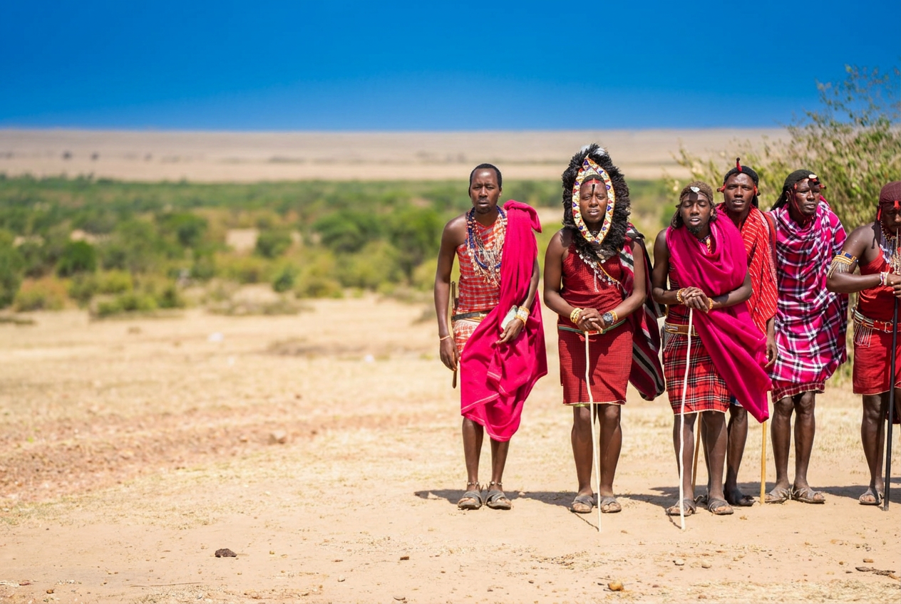 Maasai elder in red shuka at golden hour