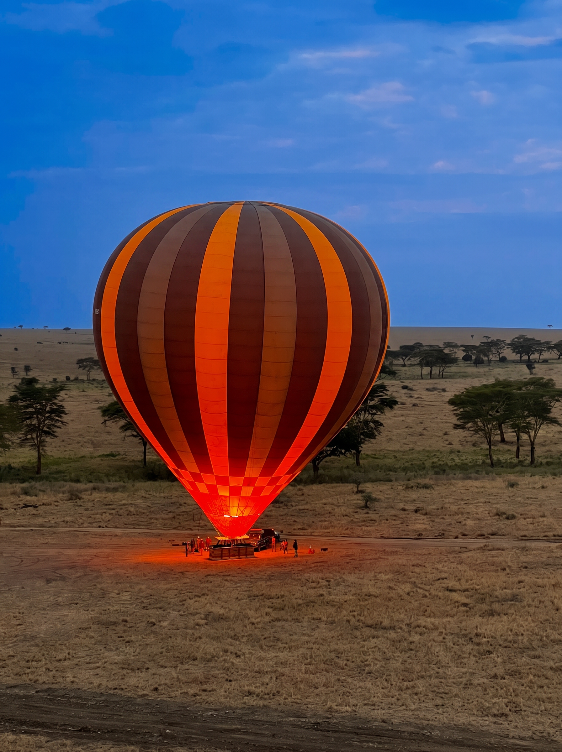 Hot air balloon over Serengeti at dawn